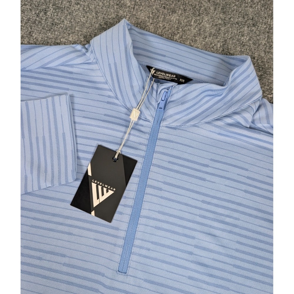 Levelwear 1/4 Zip‎ Pullover Mens Medium Hydrangea Striped Performance NWT